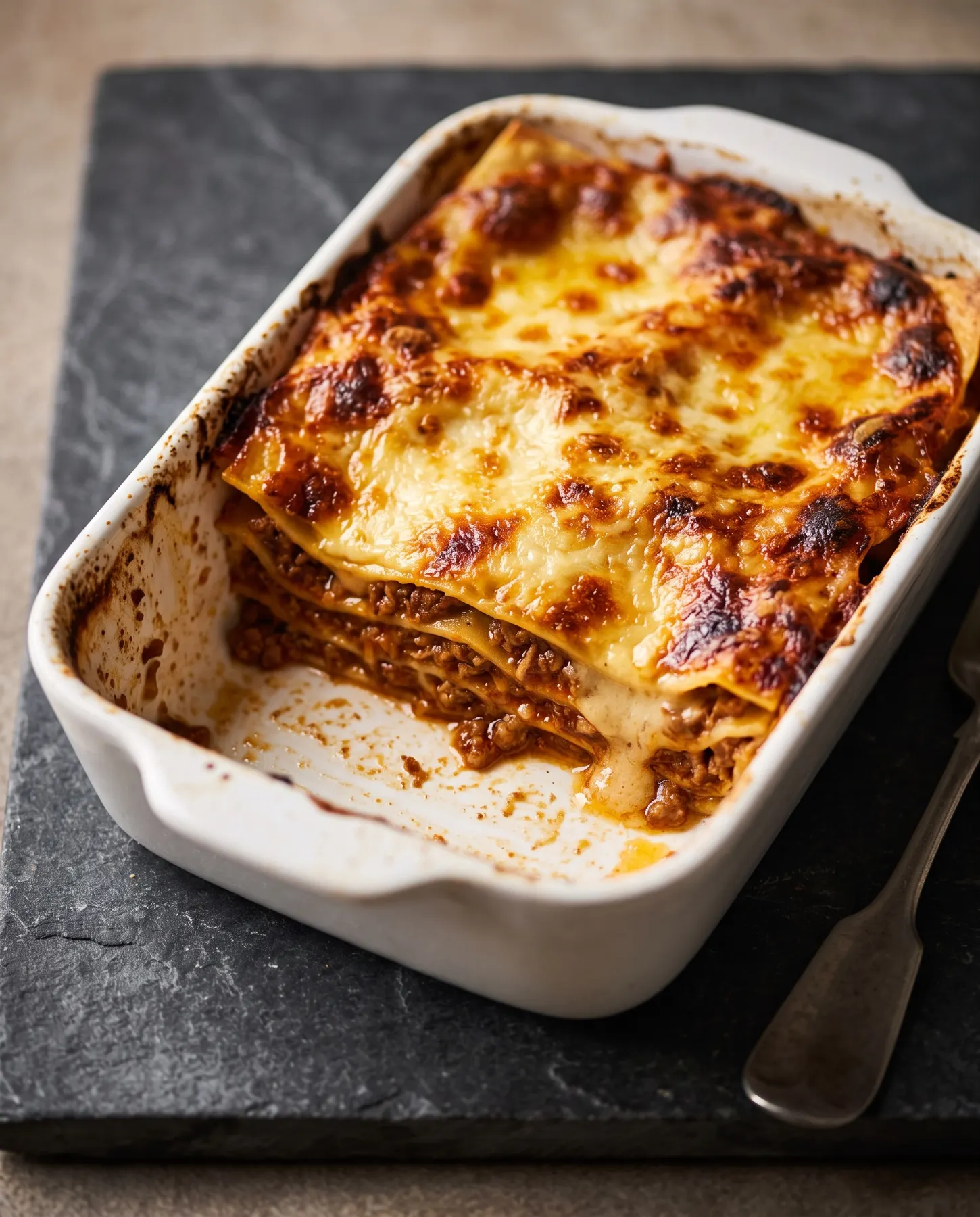 Lasagne mit Fleischsahnesauce, mit Käse überbacken